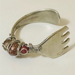 Vintage Handmade Silver Beaded Fork Art Bracelet/Bangle